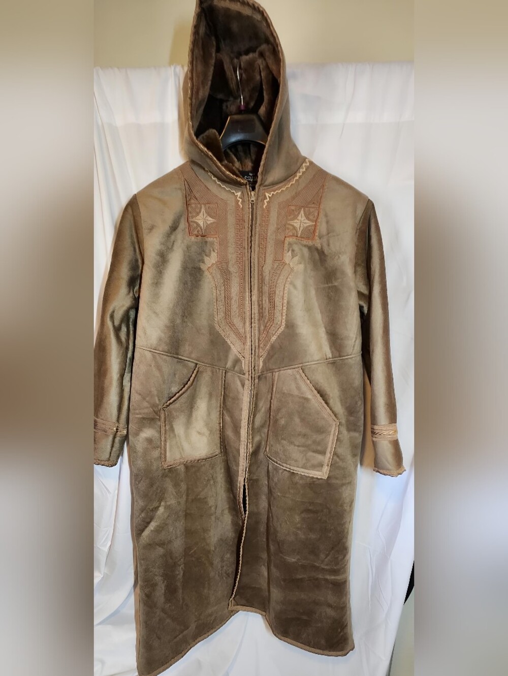 Men's Farwa Hooded Winter Coat Made by Qafesheh Factory in Jordan Faux Fur LARGE